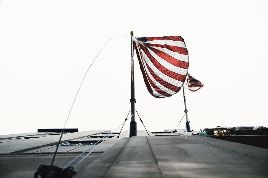 red and white stripe flag, white and red striped flag with pole at daytime HD wallpaper