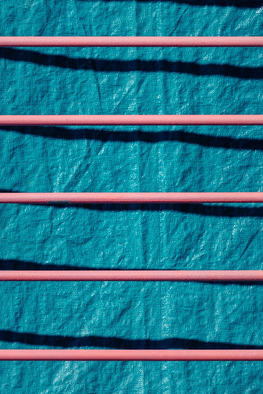 red metal frame, red ropes on blue cloth, pink, sheet, tarp, tarpauling HD wallpaper
