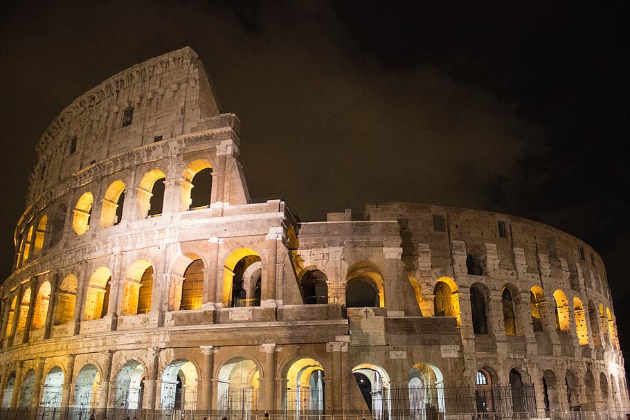 rome, italy, night, lit up, ancient, architecture, europe, landmark HD wallpaper