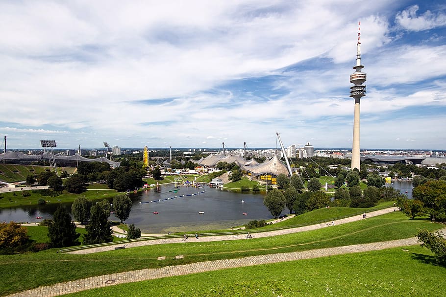 munich, olympic park, olympic stadium, tv tower, architecture, HD wallpaper