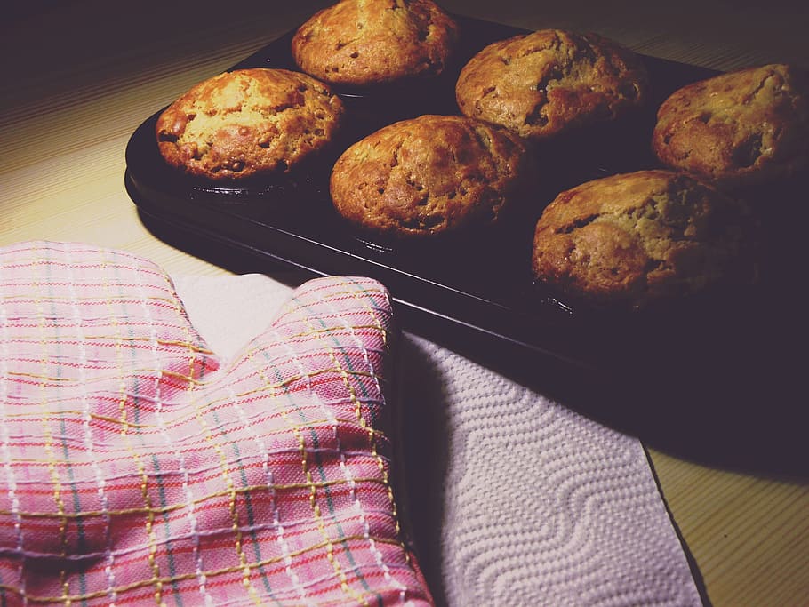 Baking Pan, Muffin, Dough, the dough, glove, food and drink, HD wallpaper