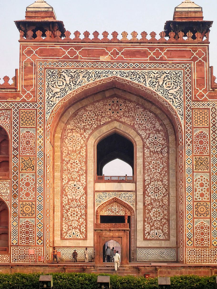india, delhi, tomb, akbar, khan, architecture, decoration, porch, HD wallpaper