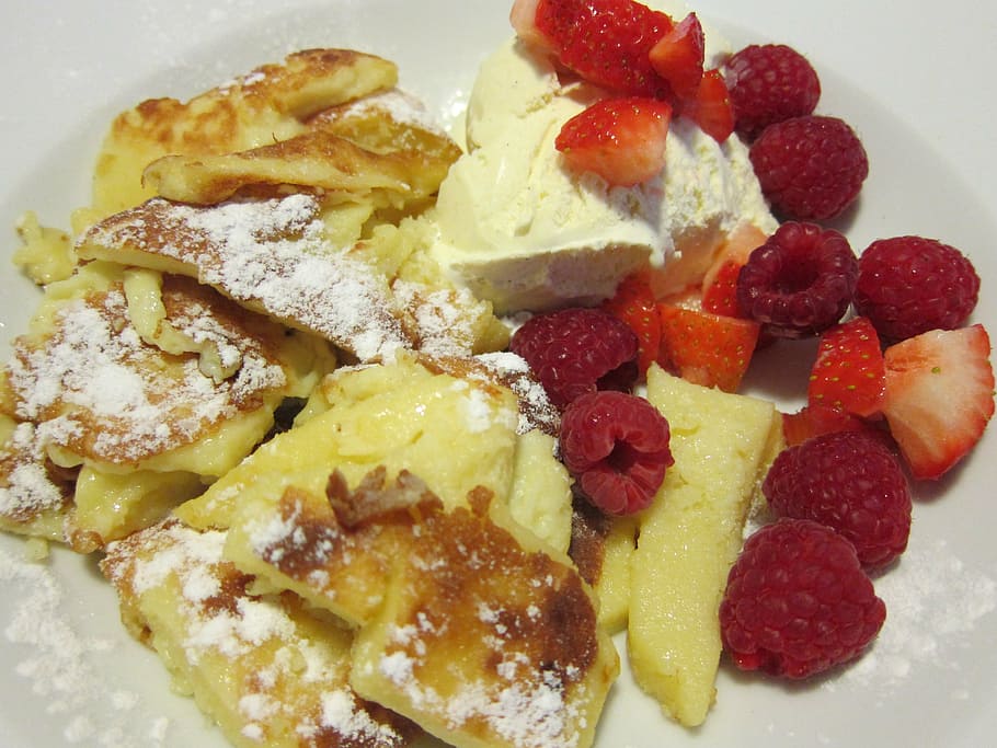 kaiserschmarrn, raspberries, ice, vanilla ice cream, benefit from, HD wallpaper