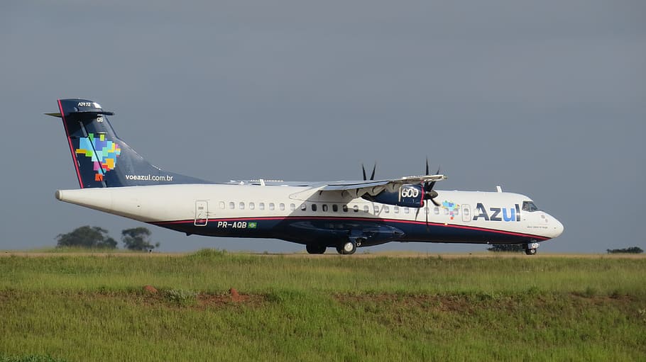 atr, blue, plane, meadows, airport, viracopos, take-off, fly HD wallpaper