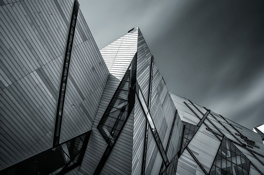 grayscale photo of high rise building, worm's-eye view photography of building HD wallpaper