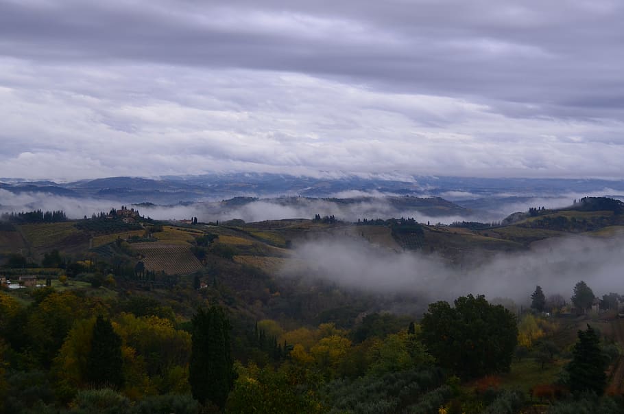 hills, landscape, twilight, clouds, upland, italy, journey HD wallpaper