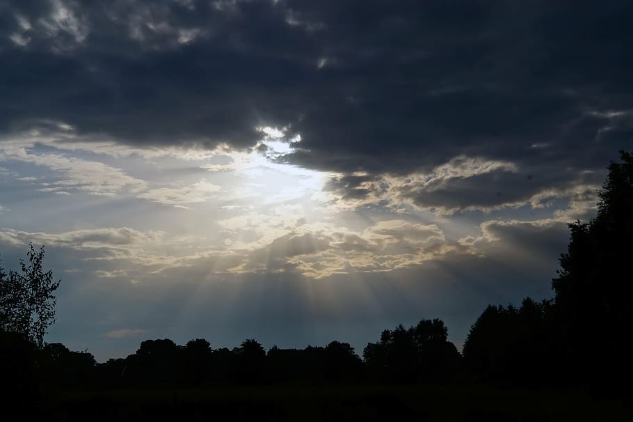 sunset, sky, clouds, dark clouds, landscape, idyll, rest, abendstimmung HD wallpaper