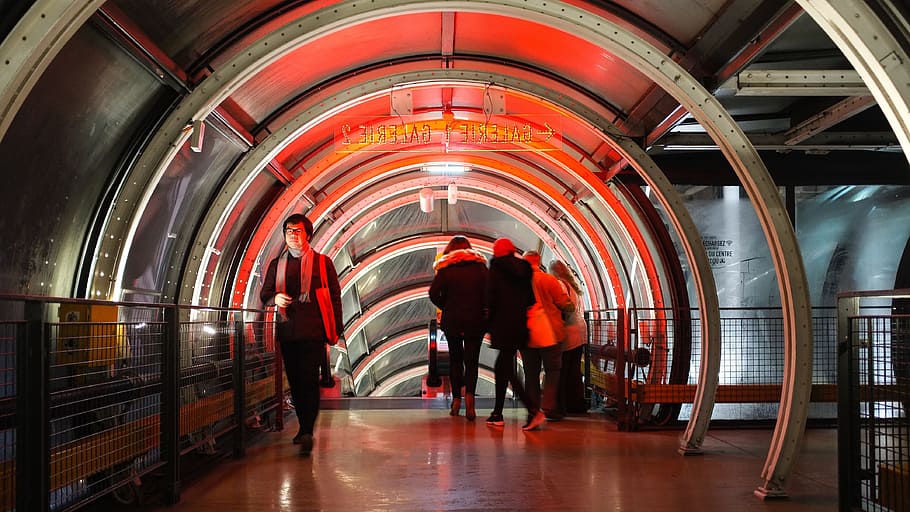 paris, museum, pompidou, architecture, light, photography, red lights HD wallpaper