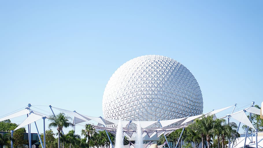 A Day in Future World, round white architectural building, architecture