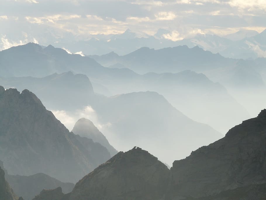 Panorama, Outlook, Overview, mountain, mountains, vision, haze HD wallpaper