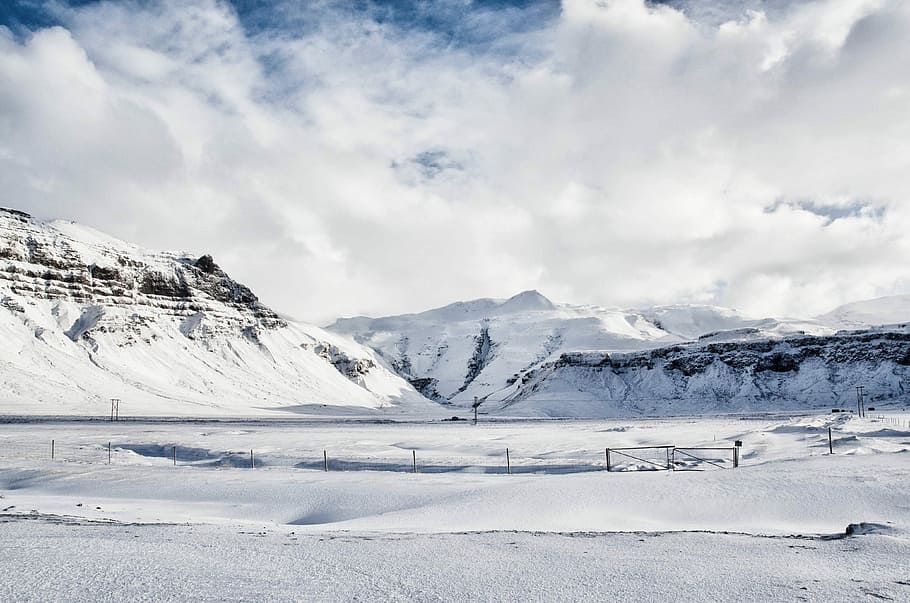 snow covered mountain photo, photo of glacier mountains under cloudy sky HD wallpaper