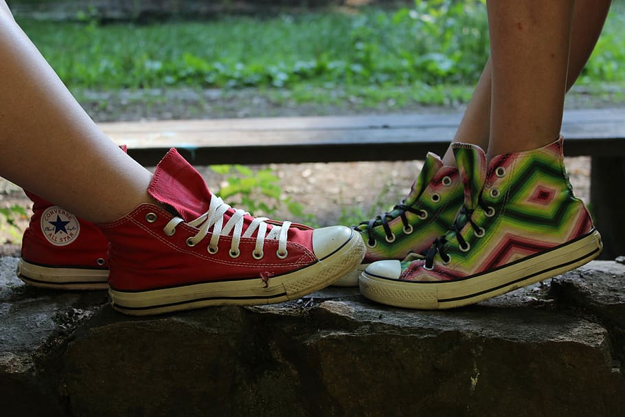 Converse, Sneakers, Two Shoes, Girls, feet, human body part