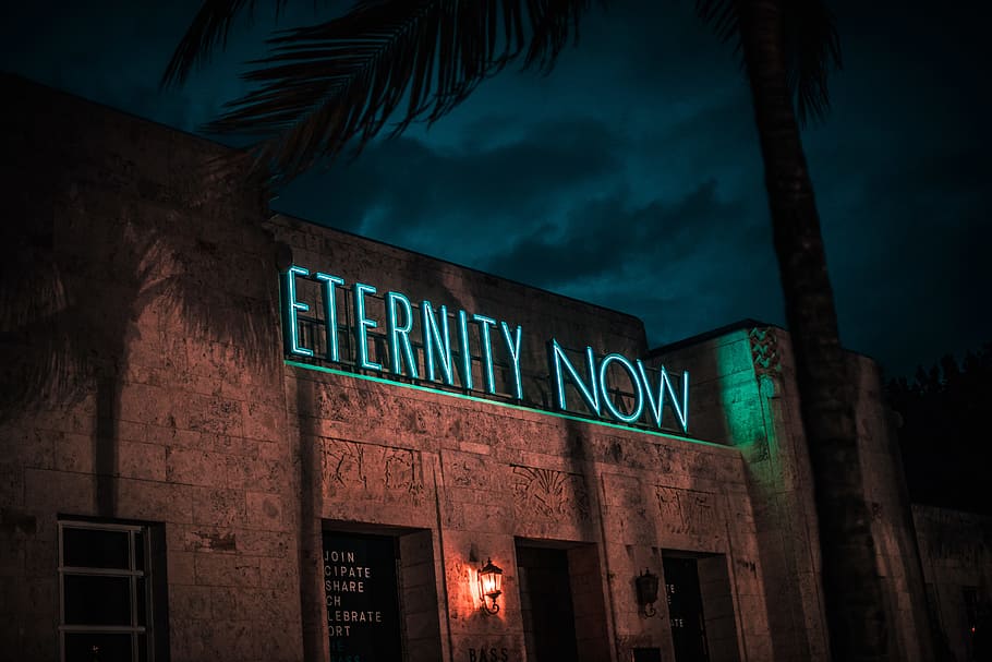 Eternity Now neon light sign, Eternity Now store facade, cloud
