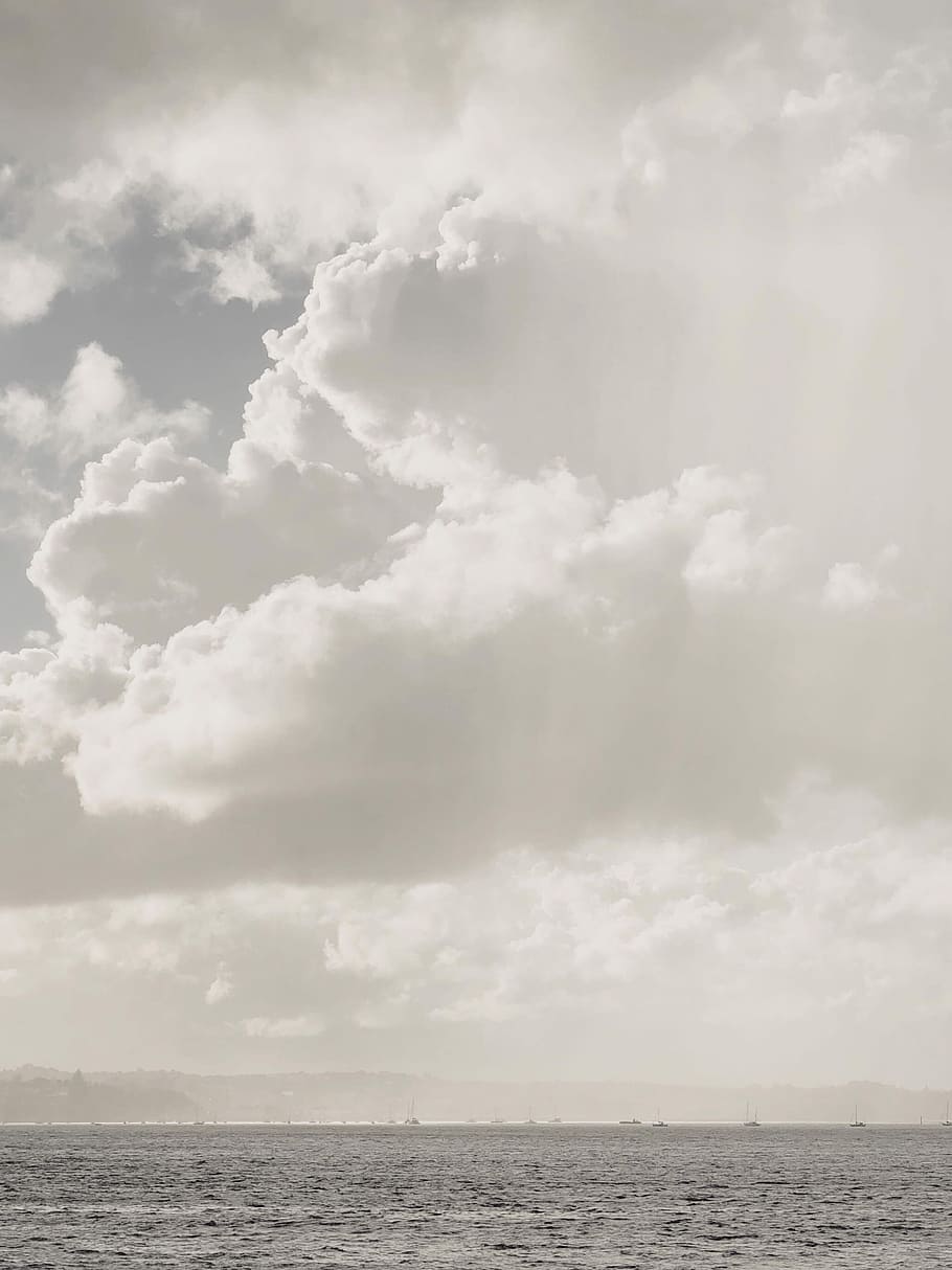 ocean under clouds, photo of white clouds and sea, cloudy, harbour HD wallpaper