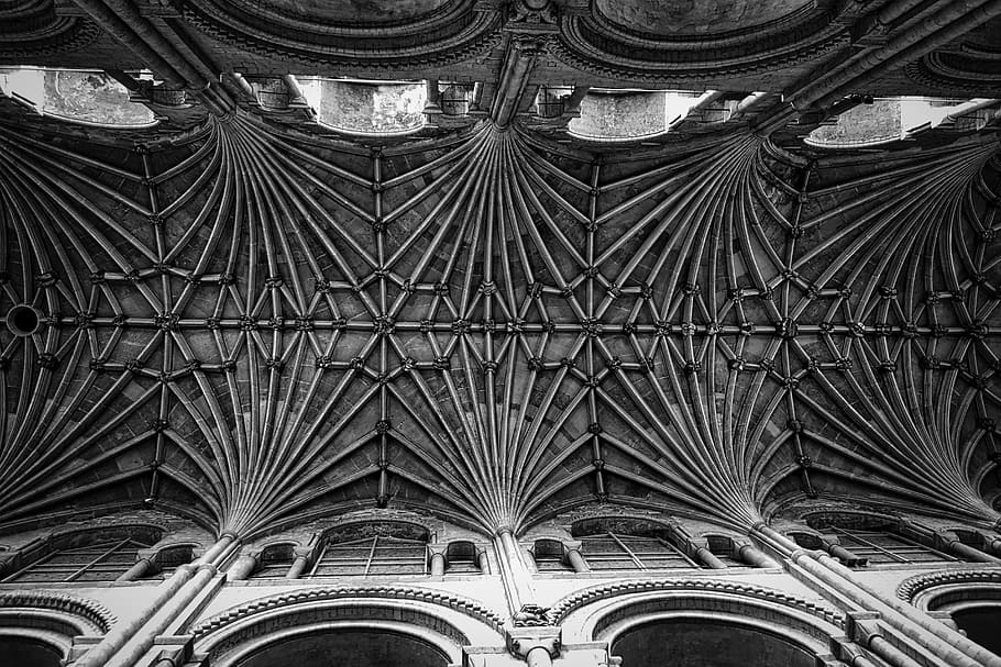 low angle photograph of building roof, ceiling, norwich cathedral HD wallpaper