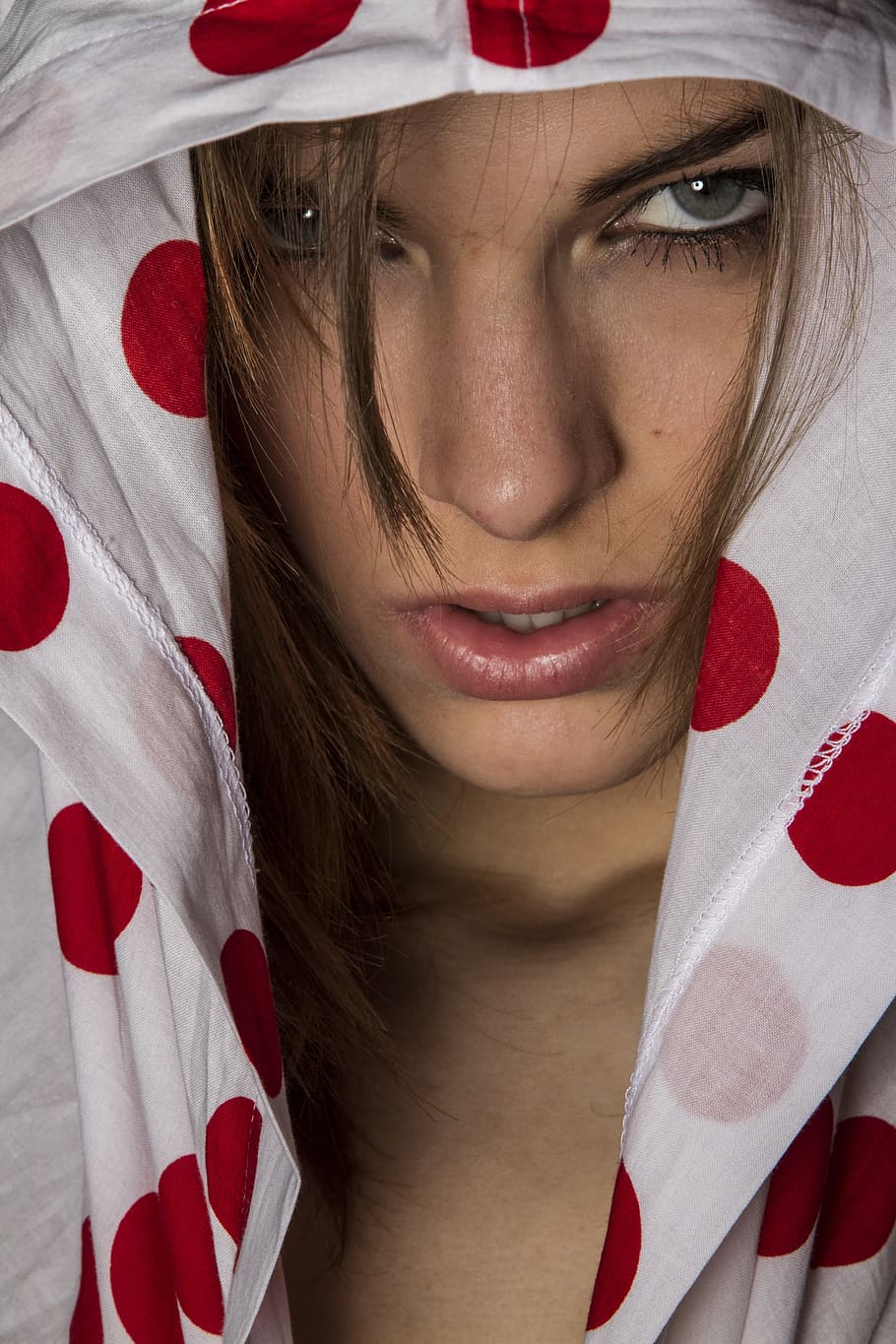 woman wearing white and red polka dot hoodie, model, overview, HD wallpaper