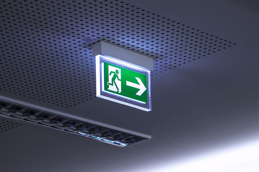 emergency exit, escape, fire, evacuation, security, green, note, HD wallpaper