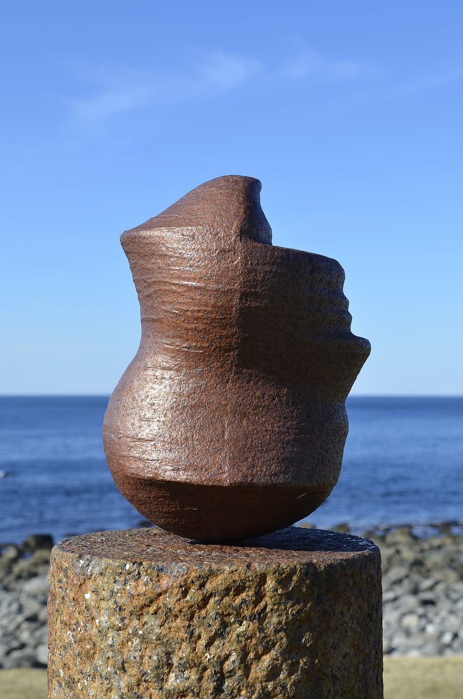 hodet, by marcus raetz, head, image, norway, coast, sculpture HD wallpaper