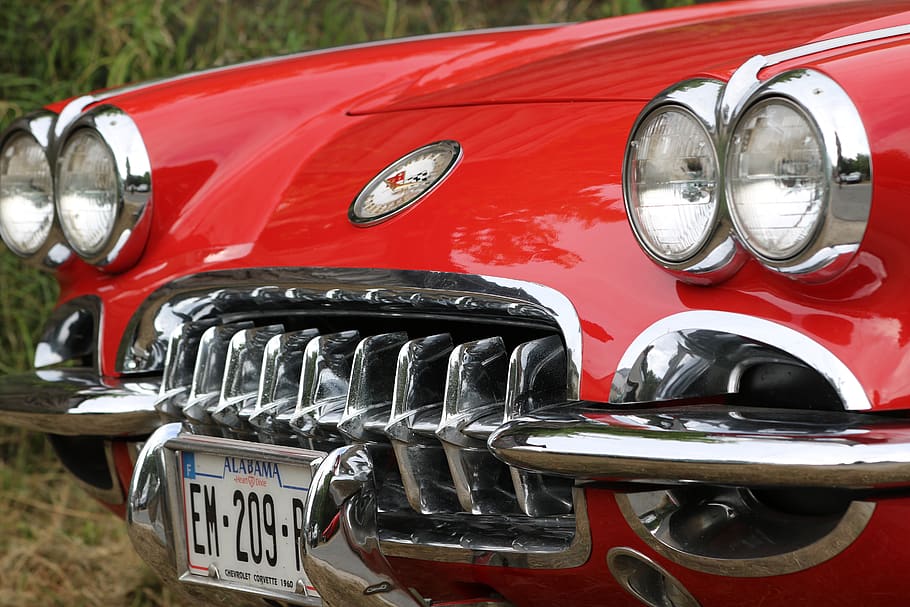 corvette, car, red, mode of transportation, land vehicle, headlight HD wallpaper