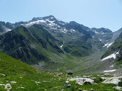 green mountain, mountains, view, valley, idyllic, beautiful HD wallpaper