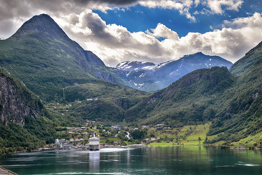 geringer, norway, landscape, mountain, water, beauty in nature HD wallpaper