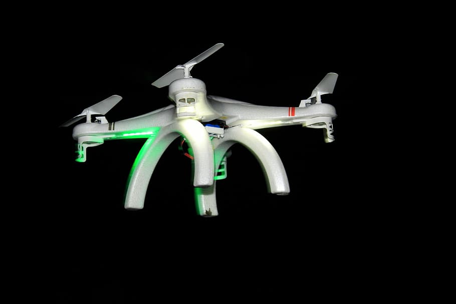 Drone, Flight, Fly, Rotor, Aircraft, night, lighting, lights HD wallpaper