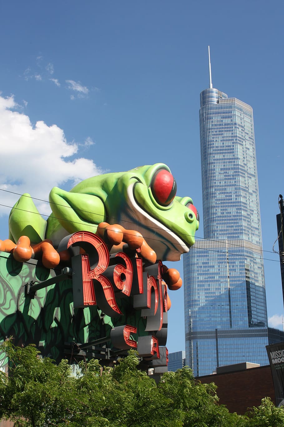 chicago, frog, skyscraper, café, summer, blue sky, clouds HD wallpaper