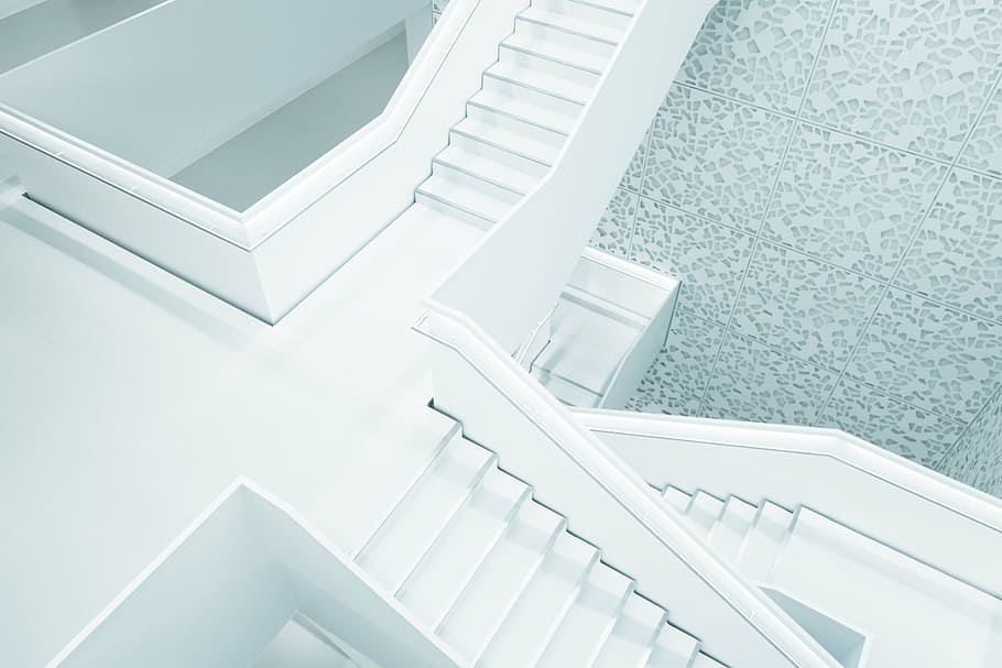 white concrete stairs near gray wall, architecture, building HD wallpaper