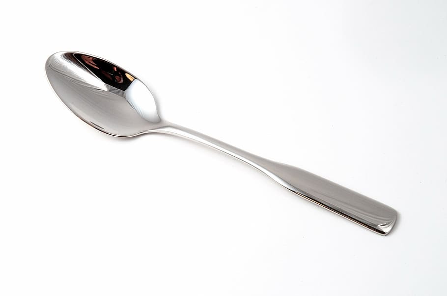 gray stainless steel spoon, teaspoon, coffee spoon, metal, eat, HD wallpaper