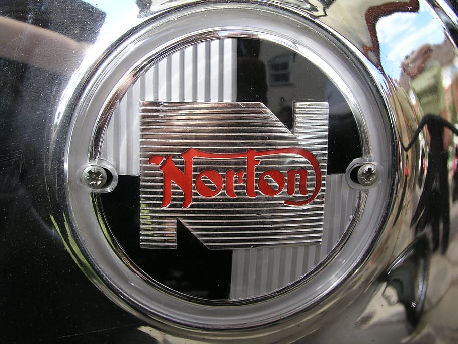 norton, bike, badge, emblem, text, western script, metal, close-up
