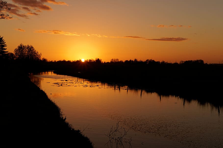 River, Sunset, Evening, Clouds, evening sky, landscape, horizon HD wallpaper