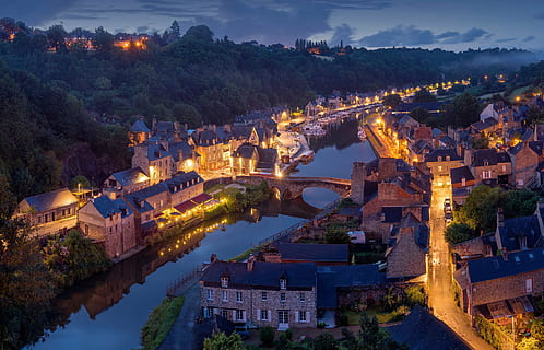 bird's-eye view photography of river between houses, aerial HD wallpaper