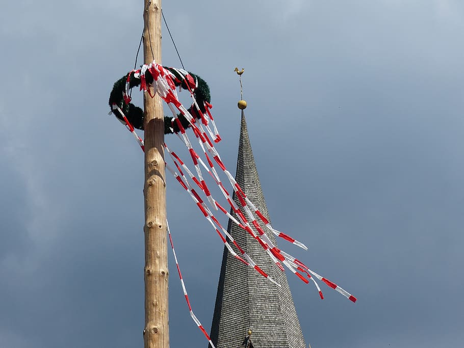 maypole, wind, bands, maypole wreath, colorful, festival, decoration HD wallpaper