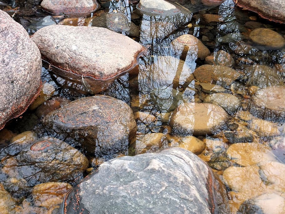 water, reflection, stones, rock, solid, rock - object, high angle view HD wallpaper