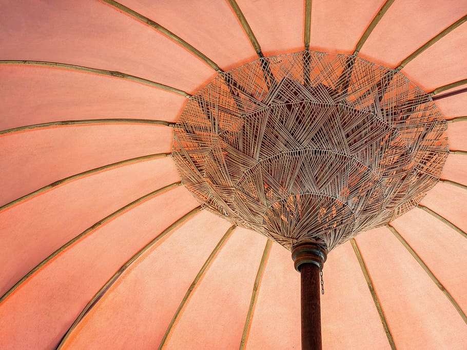 orange patio umbrella base, untitled, outdoor, beach, minimal, HD wallpaper