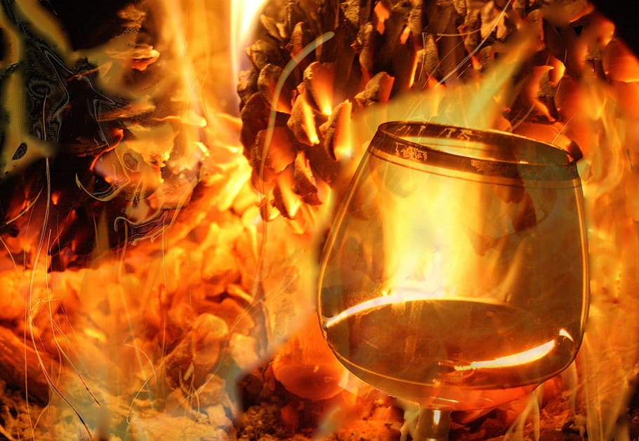 wine glass illustration, burn, embers, fire, hot, autumn, cold HD wallpaper