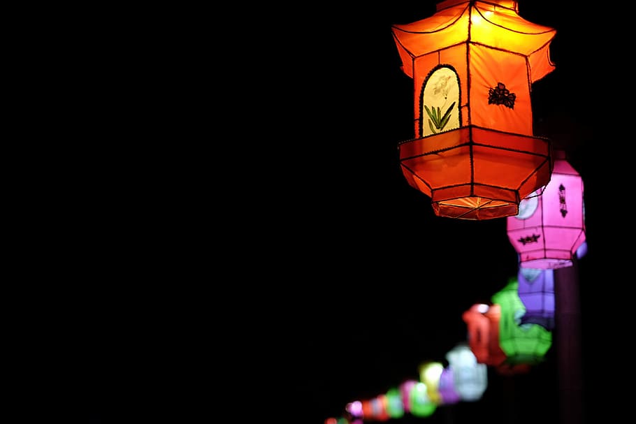 photography of street lantern during nighttime, chinese lantern, HD wallpaper