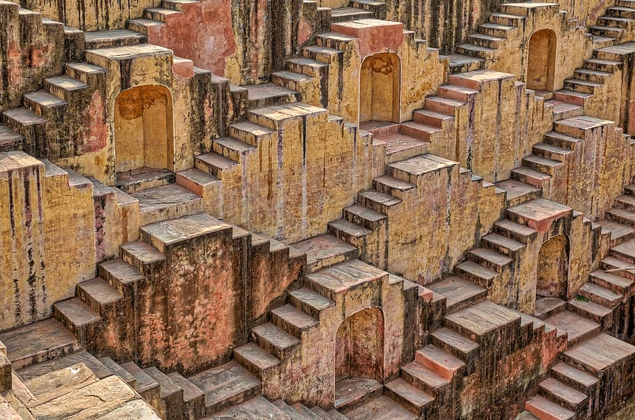 aerial view of concrete stairs, building, architecture, steps HD wallpaper