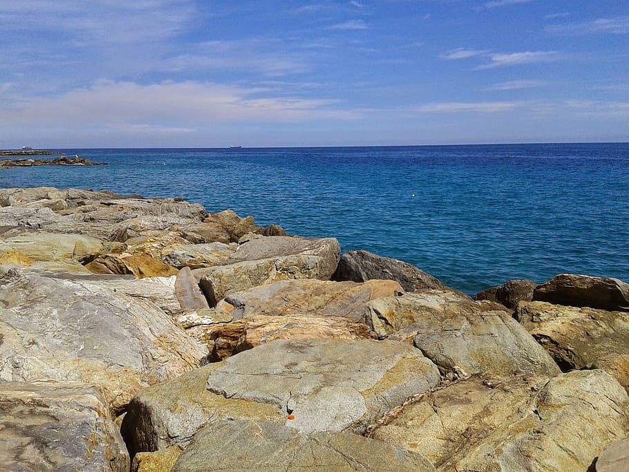 avenue beach, la guaira, malecon, rocks, costa, sea, sky, rock - object, HD wallpaper