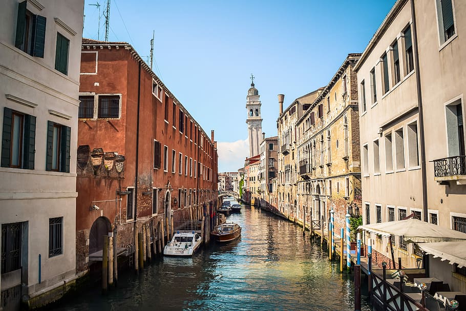architectural photography of brown concrete buildings, Venice Canal at daytime HD wallpaper