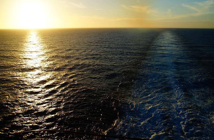 sunset, ship, sea, water, sky, scenics - nature, beauty in nature HD wallpaper