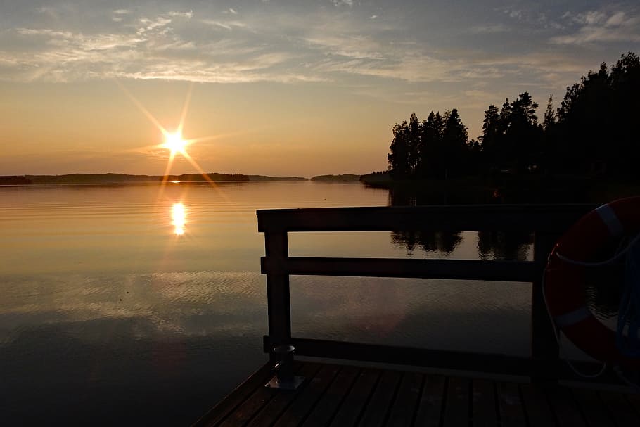 sun, sunset, afterglow, sky, web, mood, abendstimmung, lake HD wallpaper