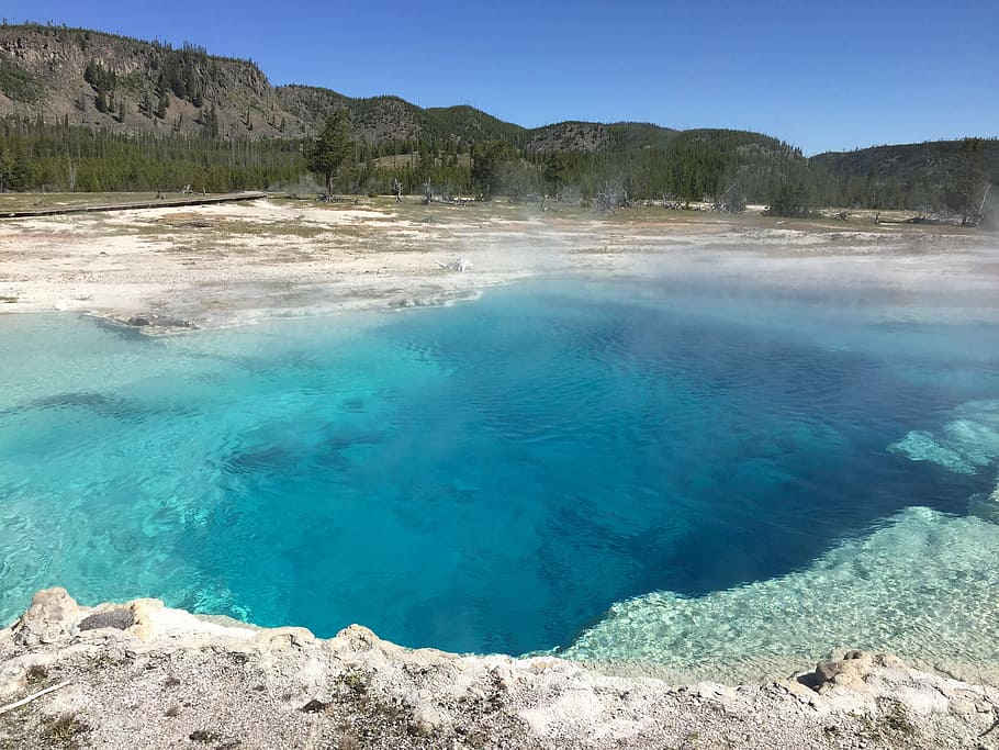 yellowstone national park, sapphire pool, geothermal, water, HD wallpaper