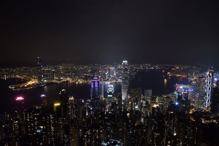 bird's eye view photography of cityscape during night time, city view, HD wallpaper