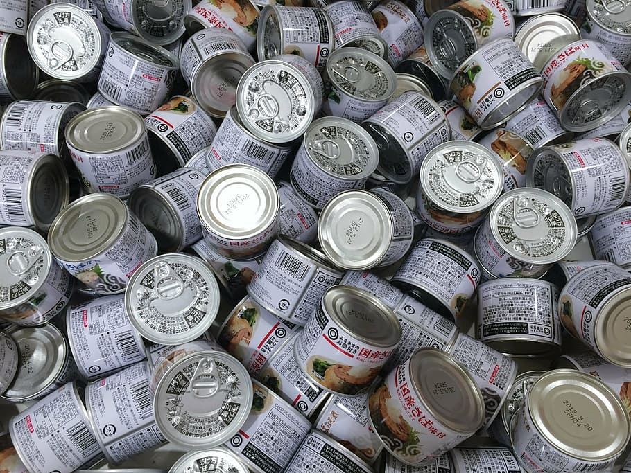 white labeled can lot, mackerel, sabah, best, abound, canning HD wallpaper