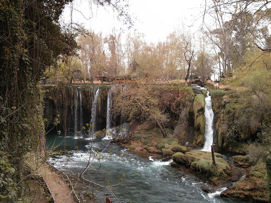 manavgat, antalya, waterfall, tree, plant, flowing water, forest HD wallpaper