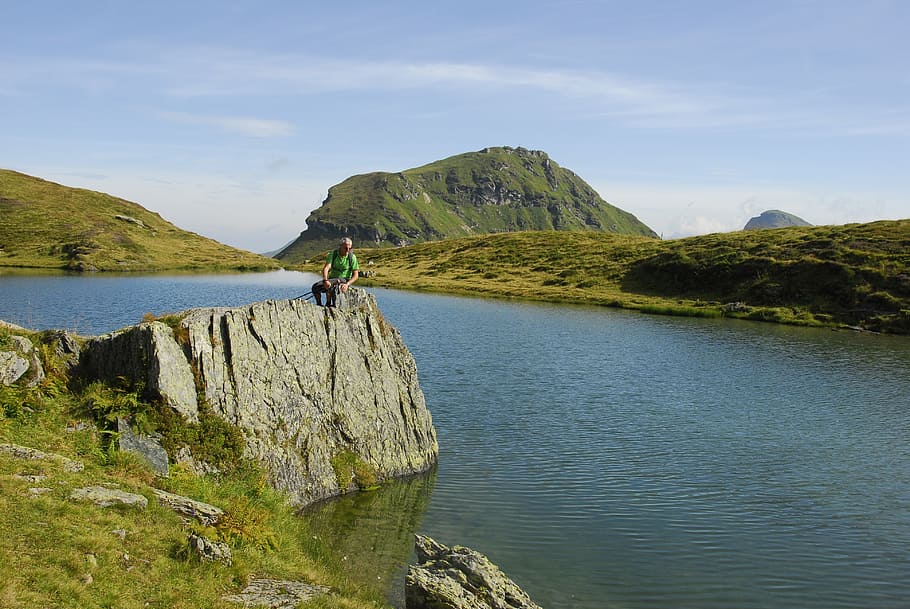 bergsee, hiking, rest, water, beauty in nature, mountain, leisure activity HD wallpaper