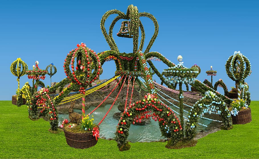 easter, easter well, easter tradition, fountain, easter theme HD wallpaper