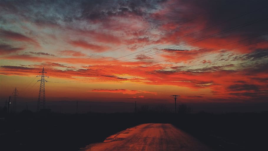 Sunset, Cloud, Orange, Fire, sky, red, beautiful, tranquil scene HD wallpaper