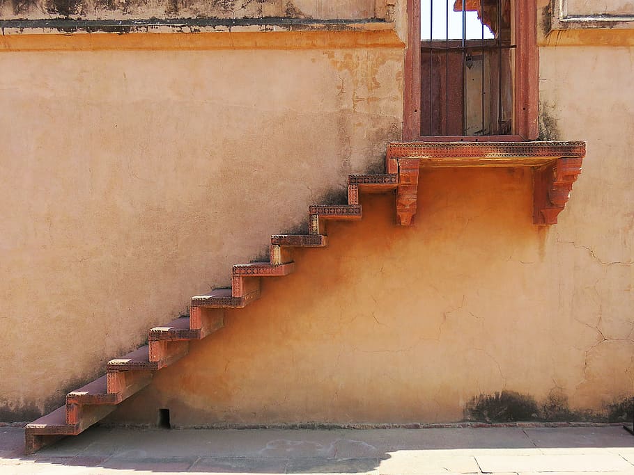 india, gradually, wall, building, stairs, emergence, old, graphically HD wallpaper